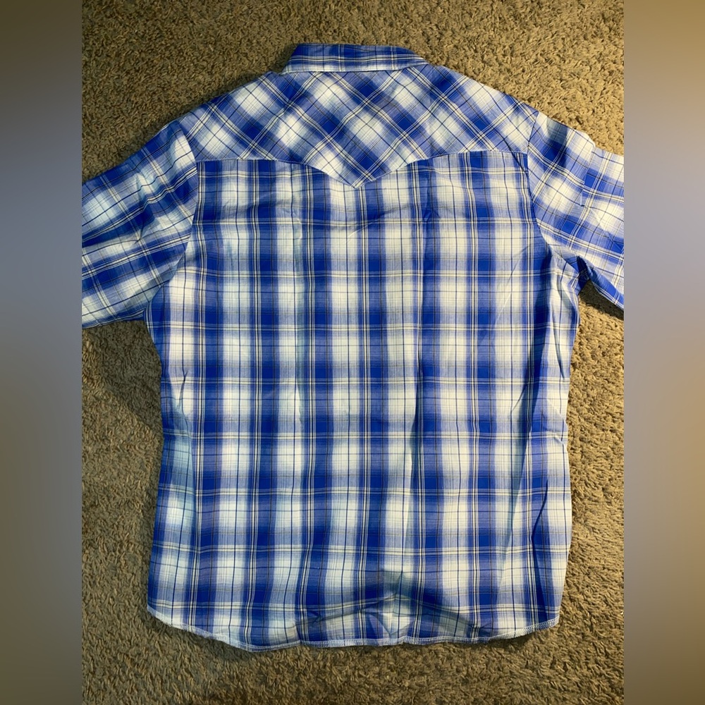 Wrangler Western Size Large Pearl Snap Button Up Down Plaid Work Dad Beach Shirt - Picture 9 of 11